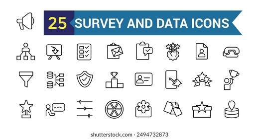 Survey and data icon. Outline icon collection. Editable vector stroke.
