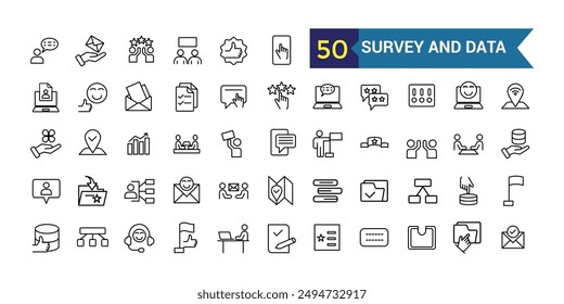 Icono de Encuesta y datos. Colección de iconos de esquema. Trazo de Vector editable.