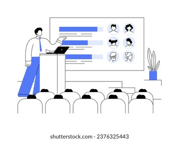 Survey data presentation abstract concept vector illustration. Human research survey making presentation of survey data, social science and movement, opinion poll sector abstract metaphor.