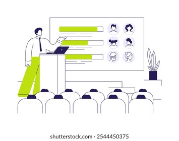 Encuesta presentación de datos abstracto concepto Ilustración vectorial. Encuesta de investigación humana que hace presentación de datos de Encuesta, ciencia social y movimiento, metáfora abstracta del sector de encuestas de opinión.