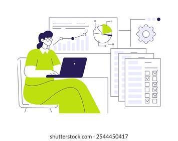 Survey data processing abstract concept vector illustration. Opinion poll worker deals with survey data handling, social science, quality assurance, information preparation abstract metaphor.