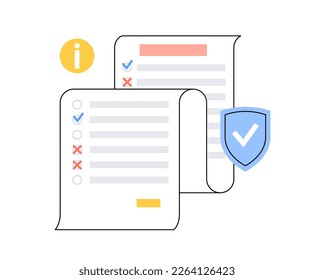 Survey document. Checklist form for feedback or questionnaire pool. Customer service, client satisfaction report. Education test, quiz or interview, human research assessment flat vector illustration.