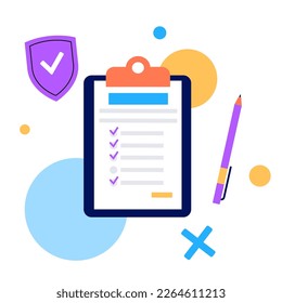 Survey document. Checklist form for feedback or questionnaire pool. Customer service, client satisfaction report. Education test, quiz or interview, human research assessment flat vector illustration.