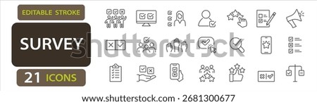 Survey editable stroke icons including checklist, voting, feedback, participant selection, rating, hand raise, and poll submission.