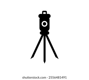 Survey equipment theodolite on a tripod icon. Theodolite survey equipment for measurements on tripod geodetic device tacheometer research level instrument vector design and illustration.

