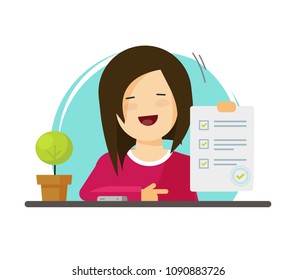 Survey Or Exam Form Paper Sheet In Hand Of Pupil Girl, Answered Quiz Checklist And Success Result Assessment, Happy Person Showing Education Test, Questionnaire Document Vector Flat Cartoon Clipart