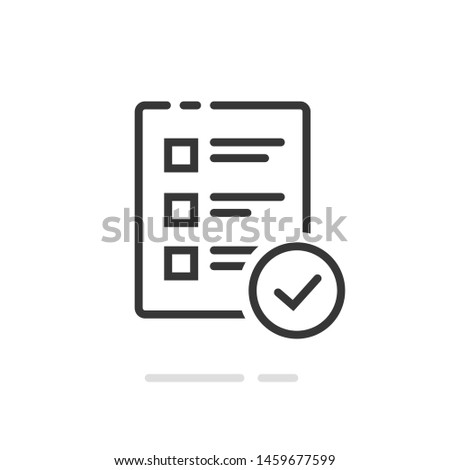 Survey or exam form paper sheet icon with answered quiz checklist and success result assessment, idea of education test, questionnaire symbol, document vector line outline art