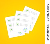 Survey or exam form paper sheets pile with answer checklist quiz and evaluation of success results. Education test idea, questionnaire, document vector illustration. EPS 10