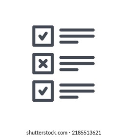 Survey and exam line icon. Checklist and questionaire with right and wrong answers vector outline sign.