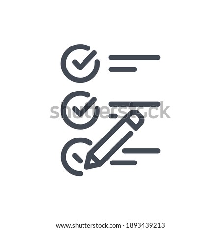 Survey and exam line icon. Checklist with pencil vector outline sign.