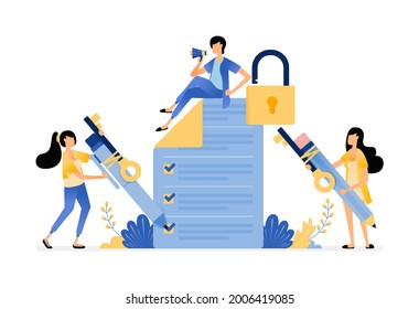 Survey and exam security to protect user from data leakage and misuse. Vector illustration concept can be use for landing page, template, ui ux, web, mobile app, poster, banner, website, flyer, ads