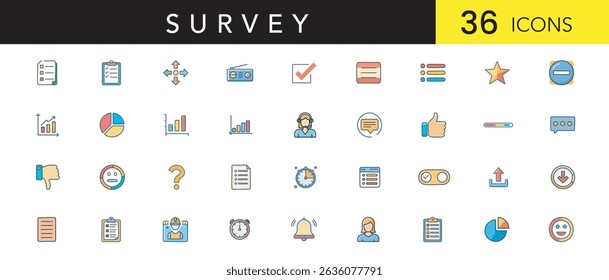 Survey and Feedback Color Icon Set – Data Collection, Poll, Questionnaire, Rating UI Icons