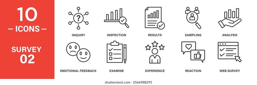 Survey and Feedback Icon Set: 10 Editable Vector Icons Depicting Data Analysis, Sampling, and User Experience.