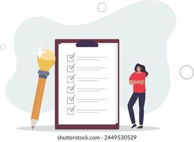 Survey or feedback opinion, checklist of completion or questionnaire form,flat vector illustration.