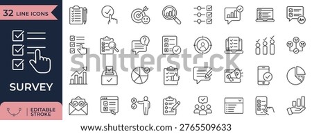 Survey, Feedback, and Polling Line Icons. Customer Satisfaction and Questionnaire Vector Symbols.