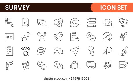 Comentarios de Encuesta, testimonial, Cliente de línea delgada iconos. Para el diseño de marketing de Sitio web, logotipo, App, Plantilla, ui, etc.