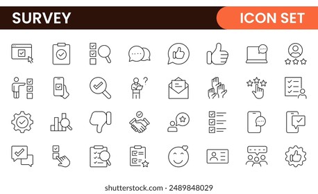 Survey feedback, testimonial, customer thin line icons. For website marketing design, logo, app, template, ui, etc.