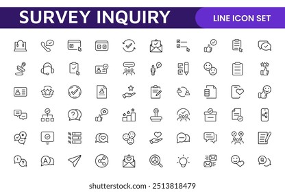 Comentários da pesquisa, depoimentos, ícones de linha fina de clientes. Para design de marketing do site, logotipo, aplicativo, modelo, iu, etc.