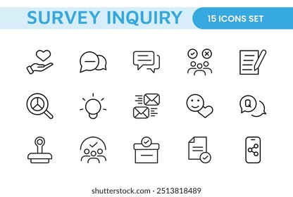 Comentários da pesquisa, depoimentos, ícones de linha fina de clientes. Para design de marketing do site, logotipo, aplicativo, modelo, iu, etc.