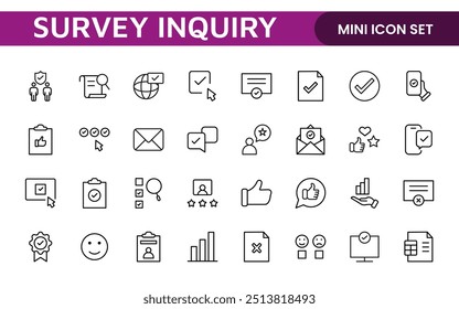 Survey feedback, testimonial, customer thin line icons. For website marketing design, logo, app, template, ui, etc.