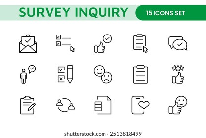 Encuesta Comentarios, testimonial, Cliente delgado iconos de línea. Para el diseño de marketing de Sitio web, logotipo, App, Plantilla, ui, etc.