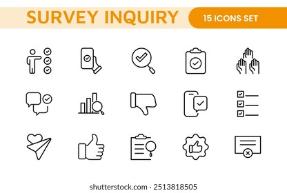 Survey feedback, testimonial, customer thin line icons. For website marketing design, logo, app, template, ui, etc.