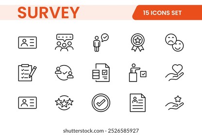 Survey feedback, testimonial, customer thin line icons. For website marketing design, logo, app, template, ui, etc.