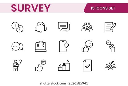 Survey feedback, testimonial, customer thin line icons. For website marketing design, logo, app, template, ui, etc.
