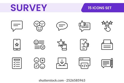 Survey feedback, testimonial, customer thin line icons. For website marketing design, logo, app, template, ui, etc.