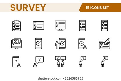 Survey feedback, testimonial, customer thin line icons. For website marketing design, logo, app, template, ui, etc.