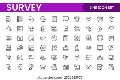 Survey feedback, testimonial, customer thin line icons. For website marketing design, logo, app, template, ui, etc.