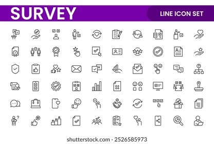 Encuesta Comentarios, testimonial, Cliente delgado iconos de línea. Para el diseño de marketing de Sitio web, logotipo, App, Plantilla, ui, etc.