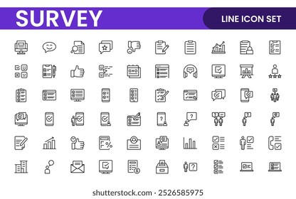 Survey feedback, testimonial, customer thin line icons. For website marketing design, logo, app, template, ui, etc.