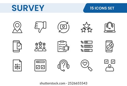 Survey feedback, testimonial, customer thin line icons. For website marketing design, logo, app, template, ui, etc.