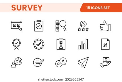 Survey feedback, testimonial, customer thin line icons. For website marketing design, logo, app, template, ui, etc.