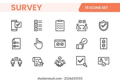 Survey feedback, testimonial, customer thin line icons. For website marketing design, logo, app, template, ui, etc.