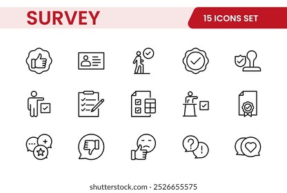 Survey feedback, testimonial, customer thin line icons. For website marketing design, logo, app, template, ui, etc.
