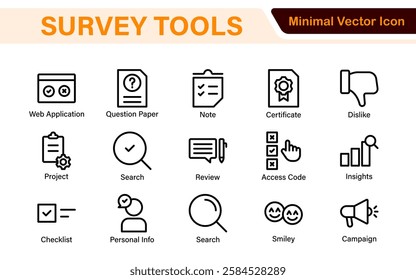 Survey feedback, testimonial, customer thin line icons. For website marketing design, logo, app, template, ui, etc.