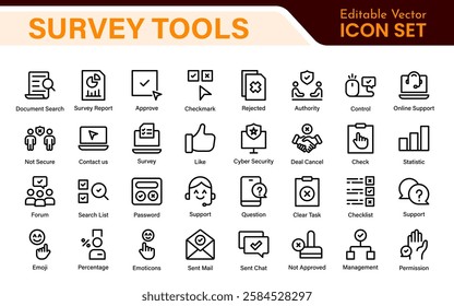 Survey feedback, testimonial, customer thin line icons. For website marketing design, logo, app, template, ui, etc.