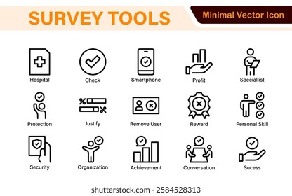 Survey feedback, testimonial, customer thin line icons. For website marketing design, logo, app, template, ui, etc.