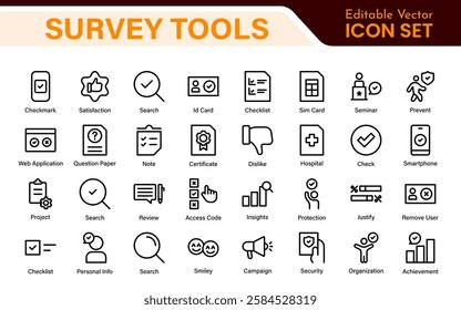 Survey feedback, testimonial, customer thin line icons. For website marketing design, logo, app, template, ui, etc.