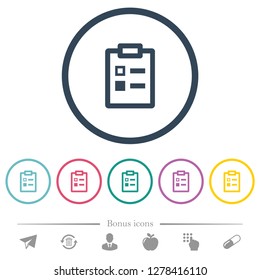 Survey flat color icons in round outlines. 6 bonus icons included.