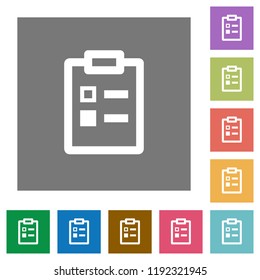 Survey flat icons on simple color square backgrounds