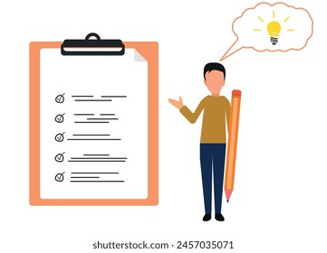 survey form checklist.evaluation and evaluation review.bulb that emits new ideas.