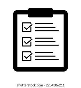 Survey form and clipboard icon. Research icon. Vector.