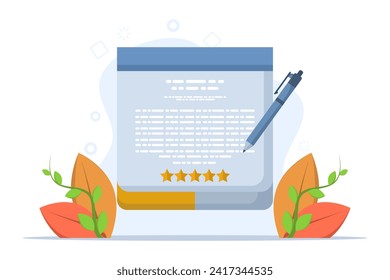 Survey form with customer review window and pencil. survey or review concept. Online feedback vector illustration, survey form with customer review window and pencil. flat vector illustration.