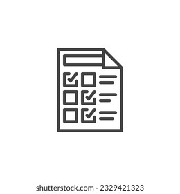 Survey form line icon. Document checkbox linear style sign for mobile concept and web design. Task list outline vector icon. Symbol, logo illustration. Vector graphics