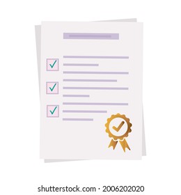 Survey form, paper page or check list. Choose a test, exam, questionnaire or quiz. Question and answer selected and check mark. The result of a survey form, report, schedule, vote. Vector illustration