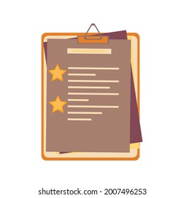 Formulario de encuesta, página en papel o lista de verificación. Elija una prueba, examen, cuestionario o prueba. Pregunta y respuesta seleccionada y marca de verificación, estrella. Resultado de un formulario de encuesta, informe, calendario, votación. Vector