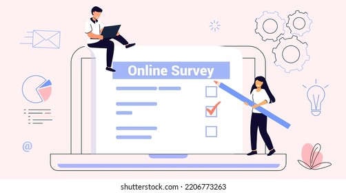 Survey form vector illustration Online exam Questionnaire form Online education Internet quiz Feedback customers or opinion form User experiences concept To do list paper note Yes No